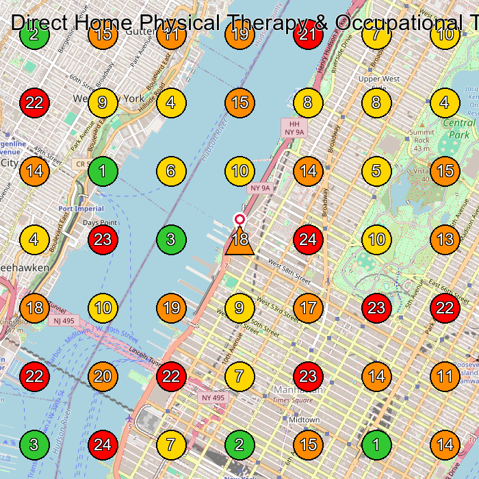 Direct Home Physical Therapy & Occupational Therapy Home Health Care Service GeoGrid ranking map for New York NY
